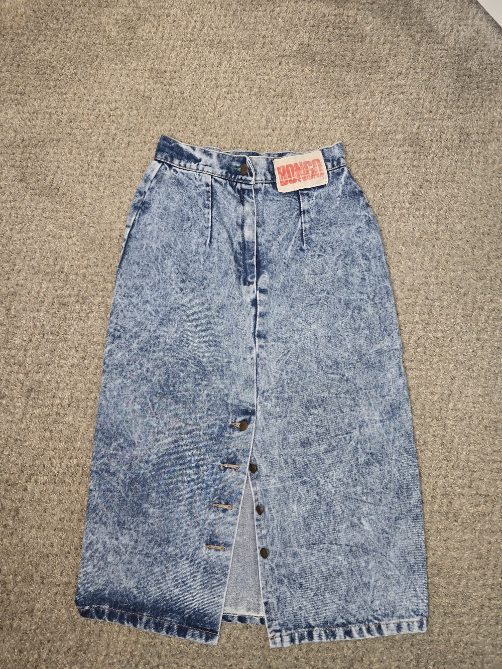 Vintage 80's BONGO Blue Acid Wash Denim Skirt -100% Cotton  Size 7